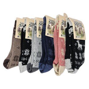 6 Pairs Women's Lamb Wool Socks Thermal Warm Winter Boot Crew Hiking Socks NWT